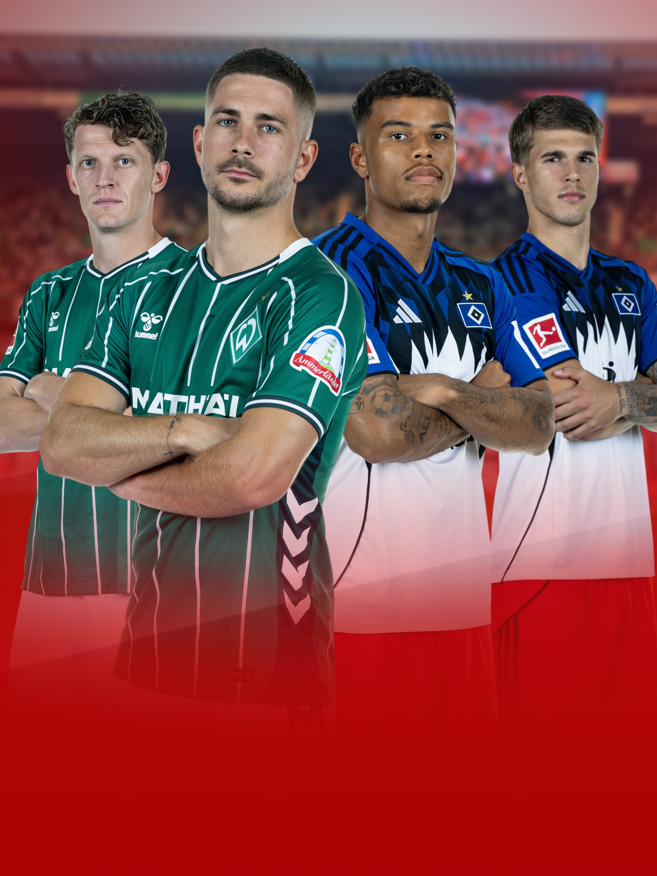 Jeweils zwei Spieler vonWerder Bremen und Hamburger SV